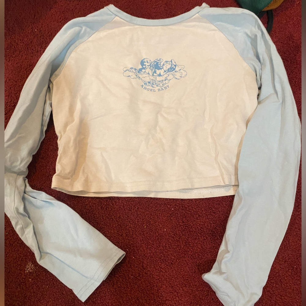 Blue White Crop Top With Baby Angel Print